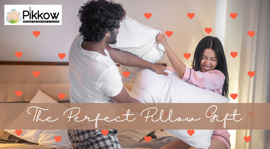 Luxurious kapok pillow gift beautifully wrapped, symbolizing comfort, love, and eco-friendly sleep from PIKKOW Pillows